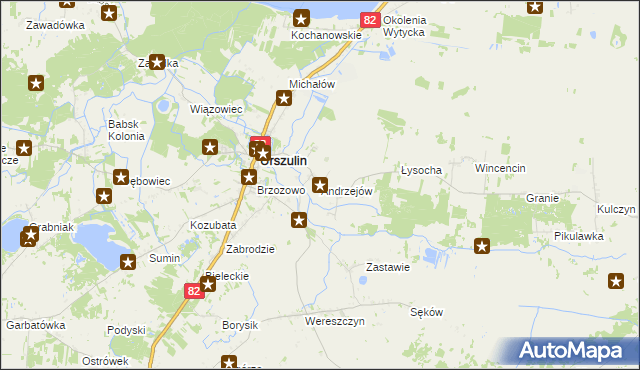 mapa Andrzejów gmina Urszulin, Andrzejów gmina Urszulin na mapie Targeo