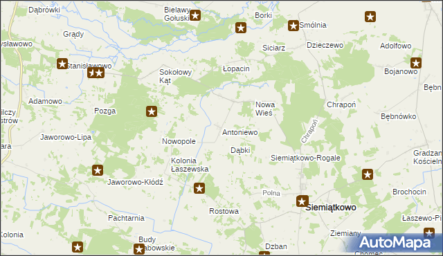 mapa Antoniewo gmina Siemiątkowo, Antoniewo gmina Siemiątkowo na mapie Targeo