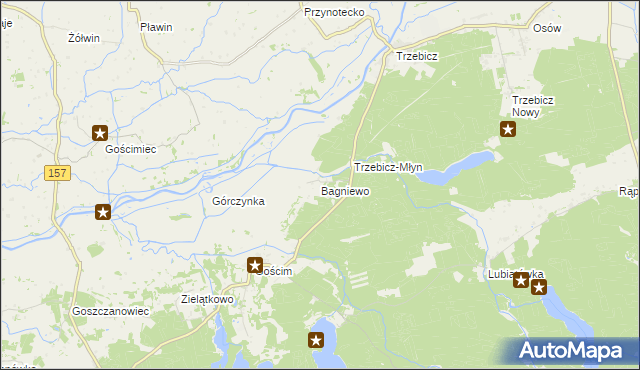 mapa Bagniewo gmina Drezdenko, Bagniewo gmina Drezdenko na mapie Targeo