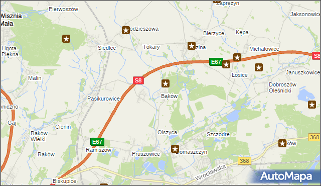 mapa Bąków gmina Długołęka, Bąków gmina Długołęka na mapie Targeo