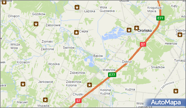 mapa Bąków gmina Orońsko, Bąków gmina Orońsko na mapie Targeo