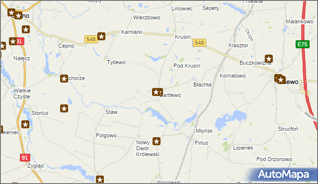mapa Bartlewo gmina Lisewo, Bartlewo gmina Lisewo na mapie Targeo