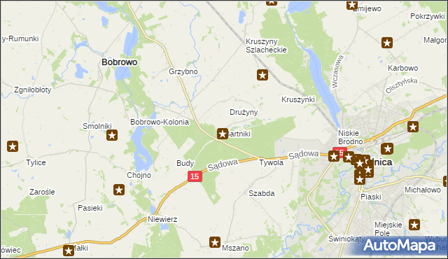 mapa Bartniki gmina Brodnica, Bartniki gmina Brodnica na mapie Targeo