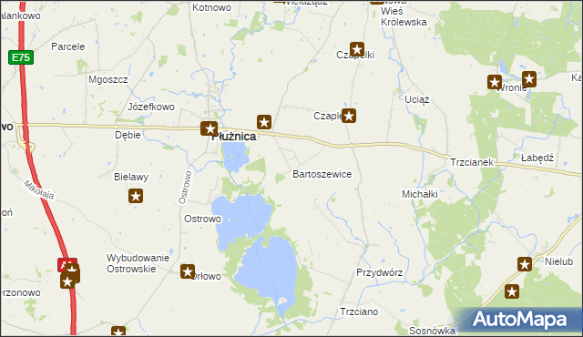 mapa Bartoszewice gmina Płużnica, Bartoszewice gmina Płużnica na mapie Targeo