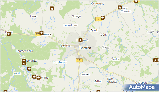 mapa Barwice, Barwice na mapie Targeo