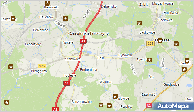mapa Bełk gmina Czerwionka-Leszczyny, Bełk gmina Czerwionka-Leszczyny na mapie Targeo