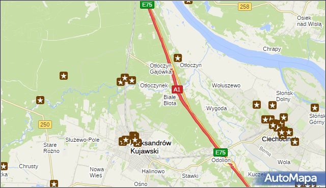 mapa Białe Błota gmina Aleksandrów Kujawski, Białe Błota gmina Aleksandrów Kujawski na mapie Targeo