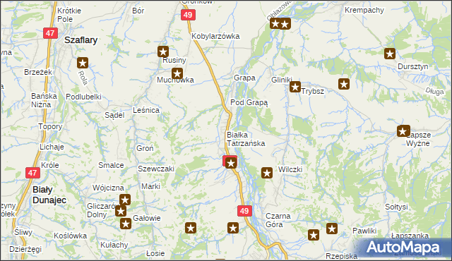 mapa Białka Tatrzańska, Białka Tatrzańska na mapie Targeo