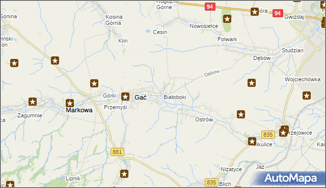 mapa Białoboki, Białoboki na mapie Targeo