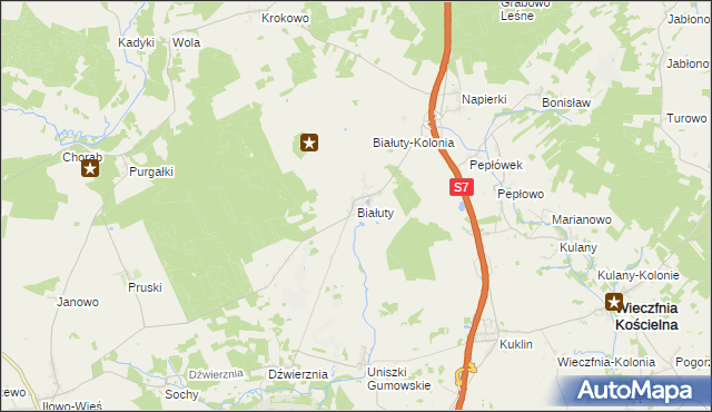 mapa Białuty gmina Iłowo-Osada, Białuty gmina Iłowo-Osada na mapie Targeo