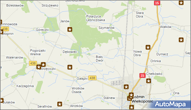 mapa Biały Dwór gmina Koźmin Wielkopolski, Biały Dwór gmina Koźmin Wielkopolski na mapie Targeo