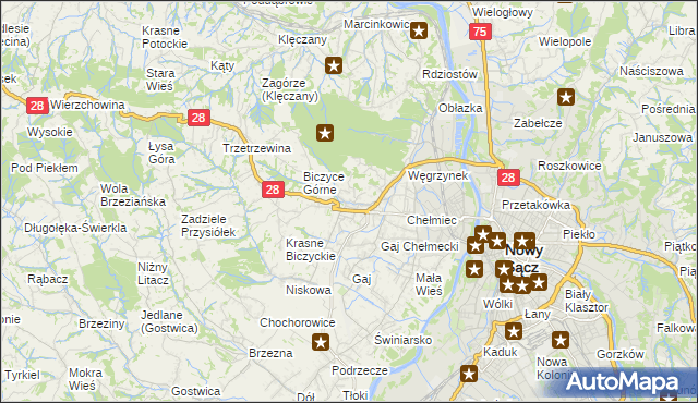 mapa Biczyce Dolne, Biczyce Dolne na mapie Targeo
