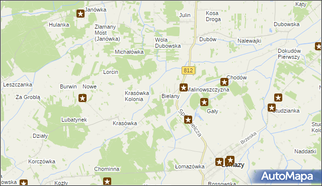 mapa Bielany gmina Łomazy, Bielany gmina Łomazy na mapie Targeo