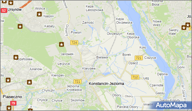 mapa Bielawa gmina Konstancin-Jeziorna, Bielawa gmina Konstancin-Jeziorna na mapie Targeo