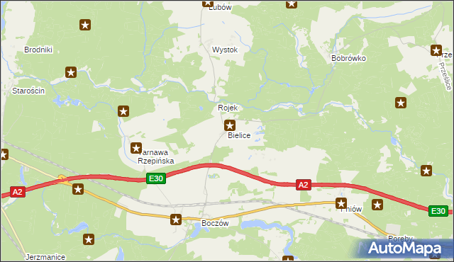 mapa Bielice gmina Torzym, Bielice gmina Torzym na mapie Targeo