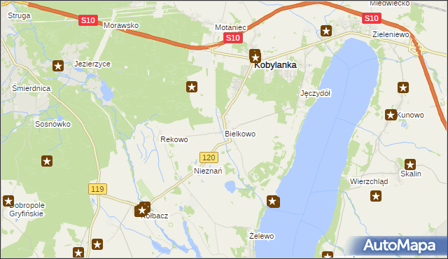 mapa Bielkowo gmina Kobylanka, Bielkowo gmina Kobylanka na mapie Targeo