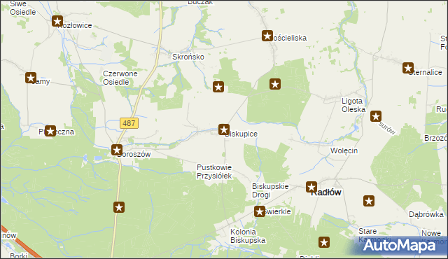 mapa Biskupice gmina Radłów, Biskupice gmina Radłów na mapie Targeo