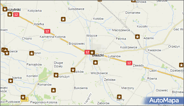 mapa Błaszki, Błaszki na mapie Targeo