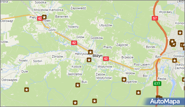 mapa Bliżyn, Bliżyn na mapie Targeo
