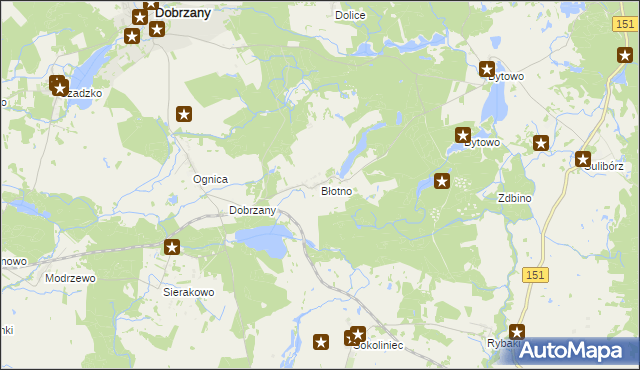 mapa Błotno gmina Dobrzany, Błotno gmina Dobrzany na mapie Targeo