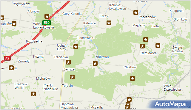 mapa Bobrowa gmina Łyszkowice, Bobrowa gmina Łyszkowice na mapie Targeo
