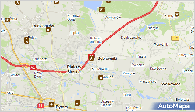 mapa Bobrowniki powiat będziński, Bobrowniki powiat będziński na mapie Targeo