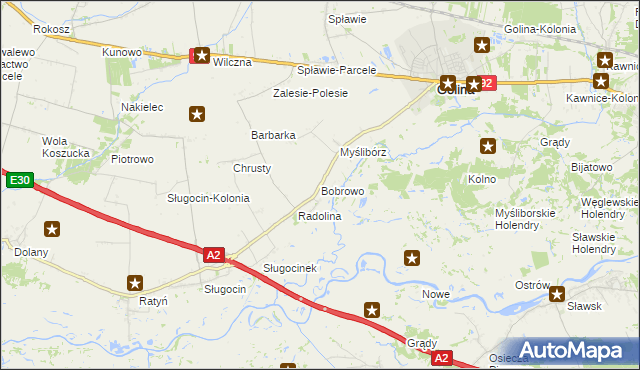 mapa Bobrowo gmina Golina, Bobrowo gmina Golina na mapie Targeo
