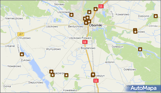 mapa Bogdanowo gmina Oborniki, Bogdanowo gmina Oborniki na mapie Targeo