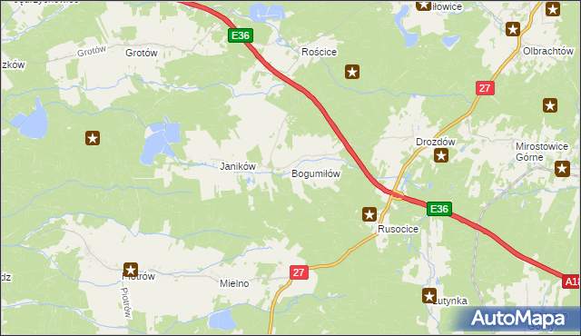 mapa Bogumiłów gmina Żary, Bogumiłów gmina Żary na mapie Targeo