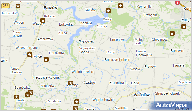 mapa Boleszyn gmina Waśniów, Boleszyn gmina Waśniów na mapie Targeo