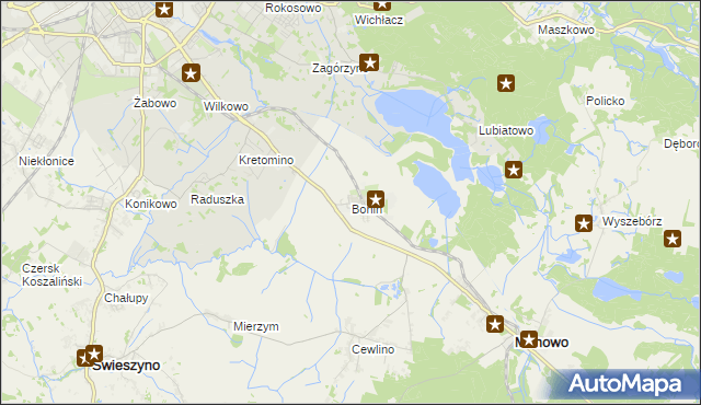 mapa Bonin gmina Manowo, Bonin gmina Manowo na mapie Targeo