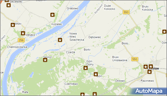 mapa Borki gmina Dąbrowa Chełmińska, Borki gmina Dąbrowa Chełmińska na mapie Targeo
