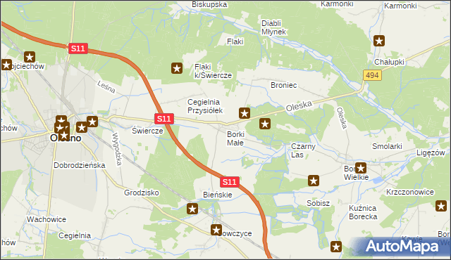 mapa Borki Małe gmina Olesno, Borki Małe gmina Olesno na mapie Targeo