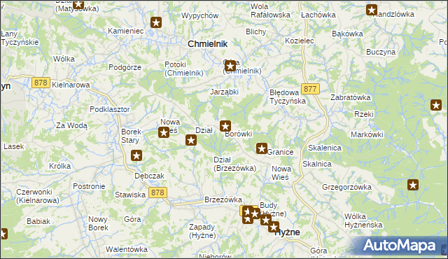 mapa Borówki gmina Chmielnik, Borówki gmina Chmielnik na mapie Targeo