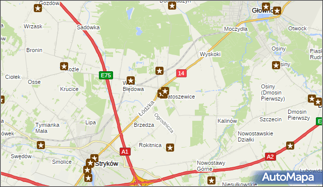 mapa Bratoszewice, Bratoszewice na mapie Targeo