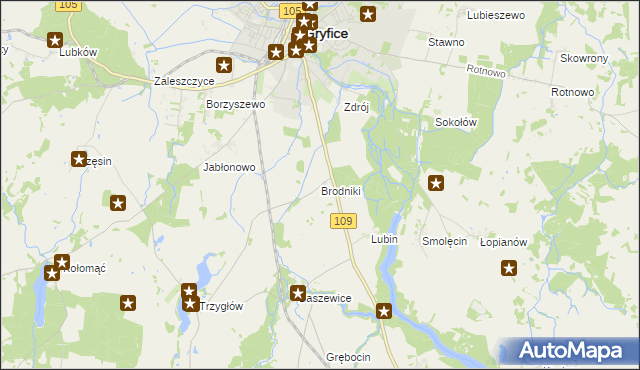 mapa Brodniki gmina Gryfice, Brodniki gmina Gryfice na mapie Targeo