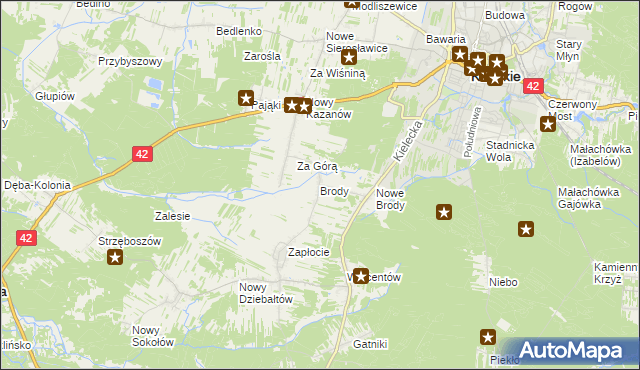 mapa Brody gmina Końskie, Brody gmina Końskie na mapie Targeo
