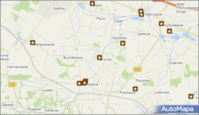 mapa Bronice gmina Nałęczów, Bronice gmina Nałęczów na mapie Targeo