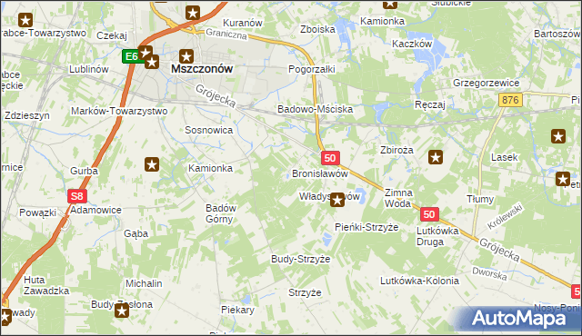 mapa Bronisławów gmina Mszczonów, Bronisławów gmina Mszczonów na mapie Targeo
