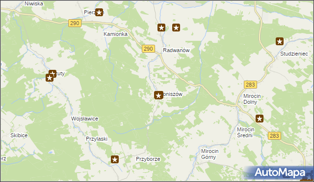 mapa Broniszów gmina Kożuchów, Broniszów gmina Kożuchów na mapie Targeo
