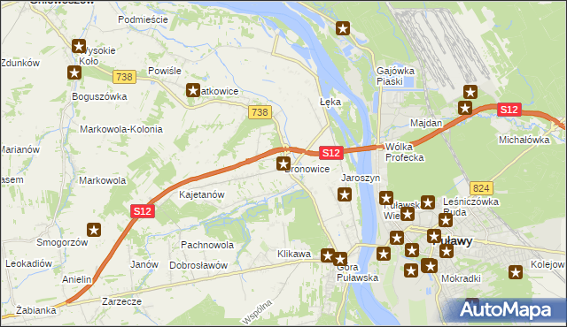 mapa Bronowice gmina Puławy, Bronowice gmina Puławy na mapie Targeo