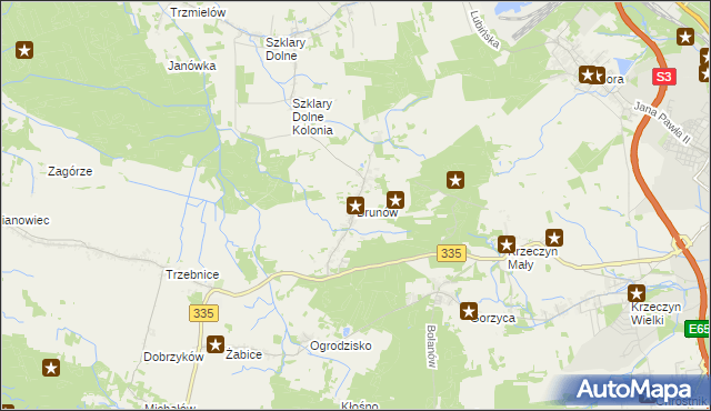 mapa Brunów gmina Chocianów, Brunów gmina Chocianów na mapie Targeo