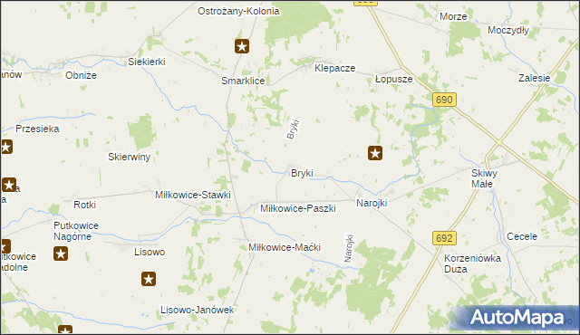 mapa Bryki gmina Drohiczyn, Bryki gmina Drohiczyn na mapie Targeo