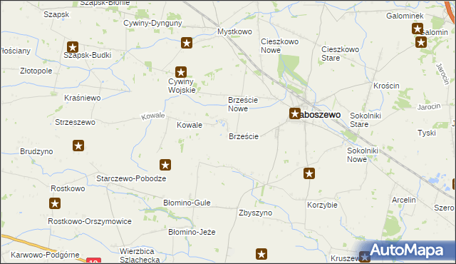 mapa Brzeście gmina Baboszewo, Brzeście gmina Baboszewo na mapie Targeo