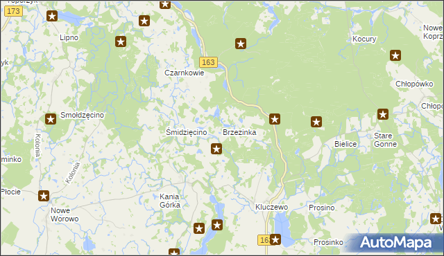 mapa Brzezinka gmina Czaplinek, Brzezinka gmina Czaplinek na mapie Targeo