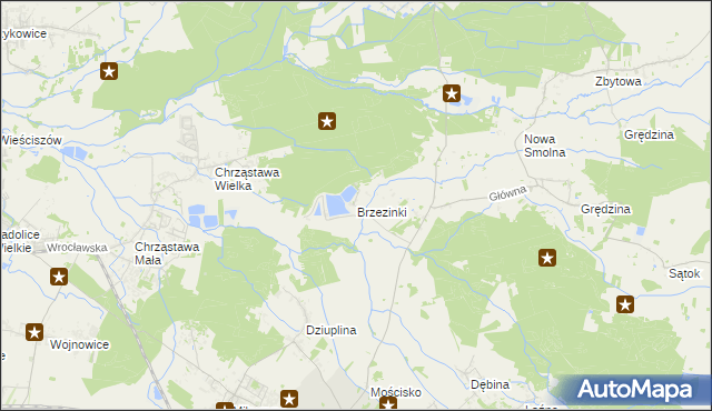 mapa Brzezinki gmina Jelcz-Laskowice, Brzezinki gmina Jelcz-Laskowice na mapie Targeo