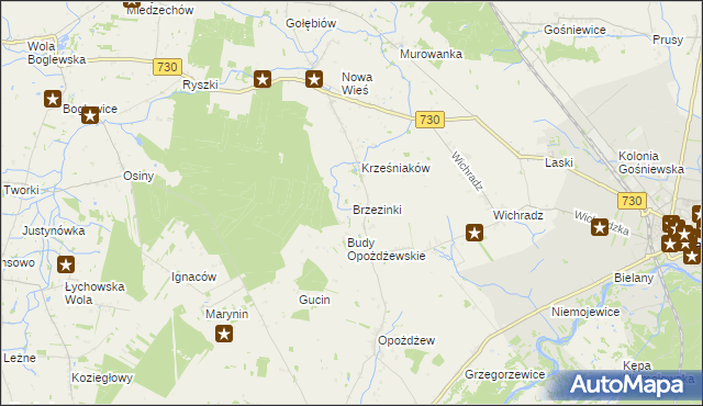 mapa Brzezinki gmina Warka, Brzezinki gmina Warka na mapie Targeo