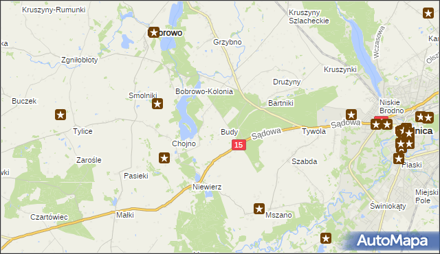 mapa Budy gmina Bobrowo, Budy gmina Bobrowo na mapie Targeo