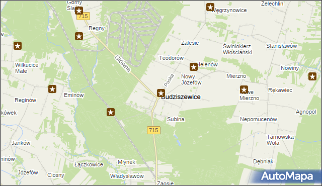 mapa Budziszewice powiat tomaszowski, Budziszewice powiat tomaszowski na mapie Targeo