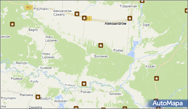 mapa Bukowiec gmina Aleksandrów, Bukowiec gmina Aleksandrów na mapie Targeo